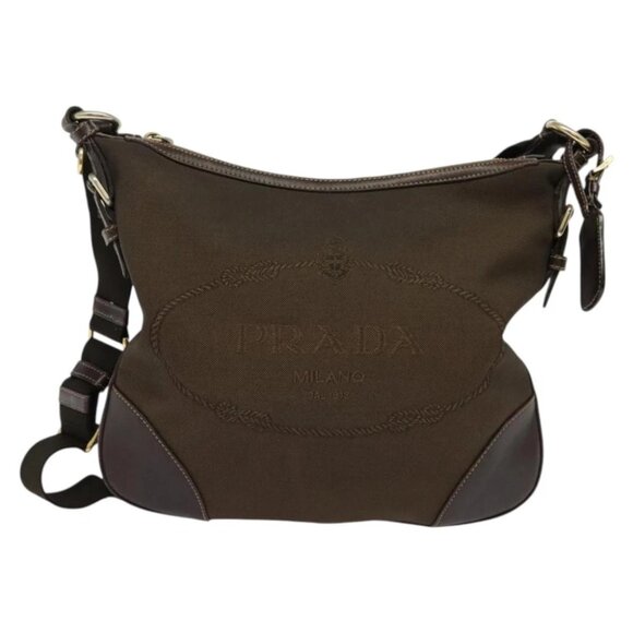 PRADA Shoulder Bag Canvas Brown Gold Auth ep9878 - Picture 1 of 15